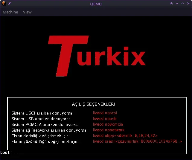 Turkix boot screen